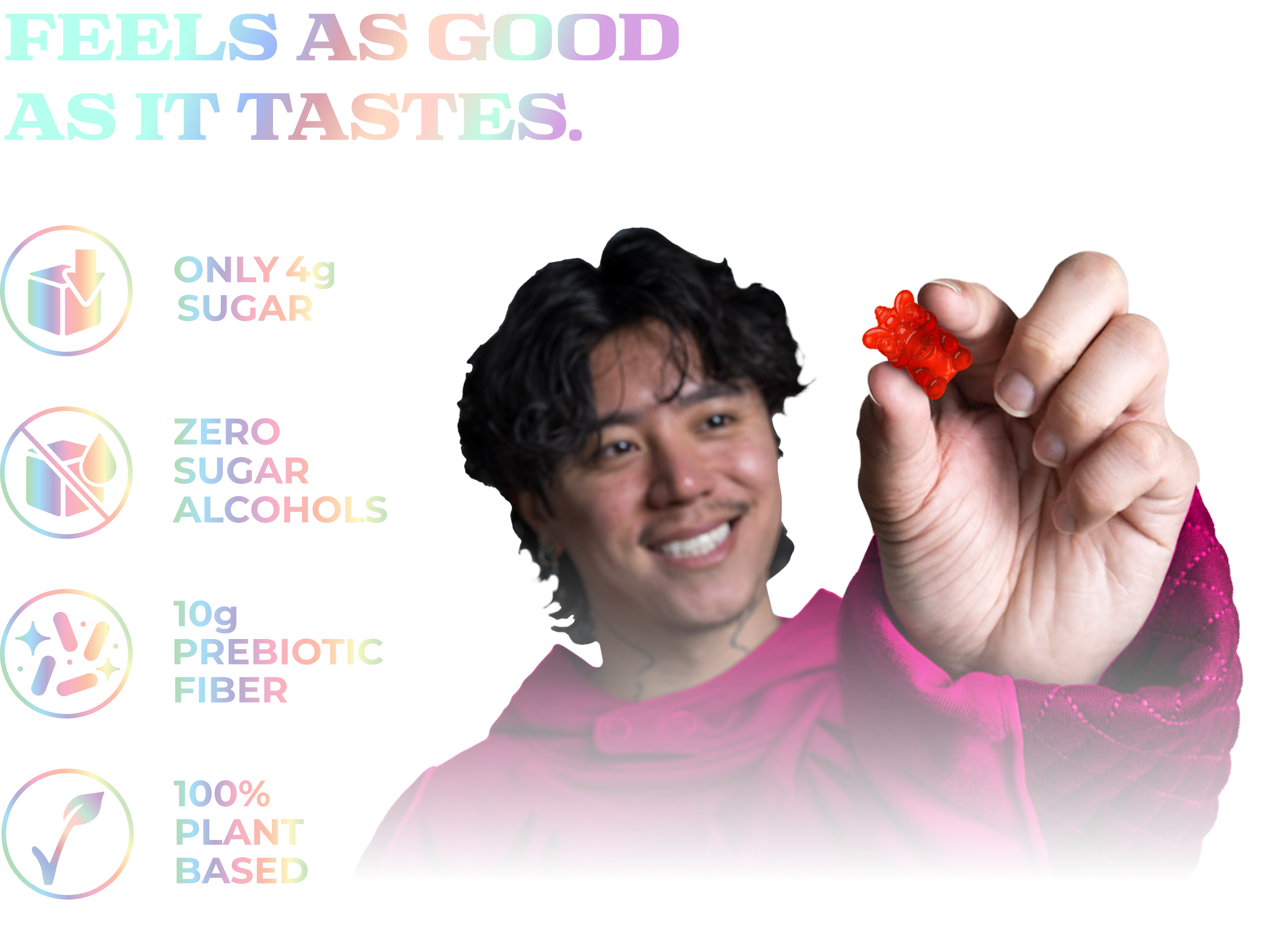 Michael holding Saigon Bonbon gummy — Feels as good as it tastes